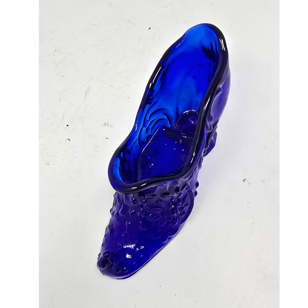 Vtg Mosser Victorian style cobalt blue glass slipper pointed toe shoe whimsical - Picture 2 of 8